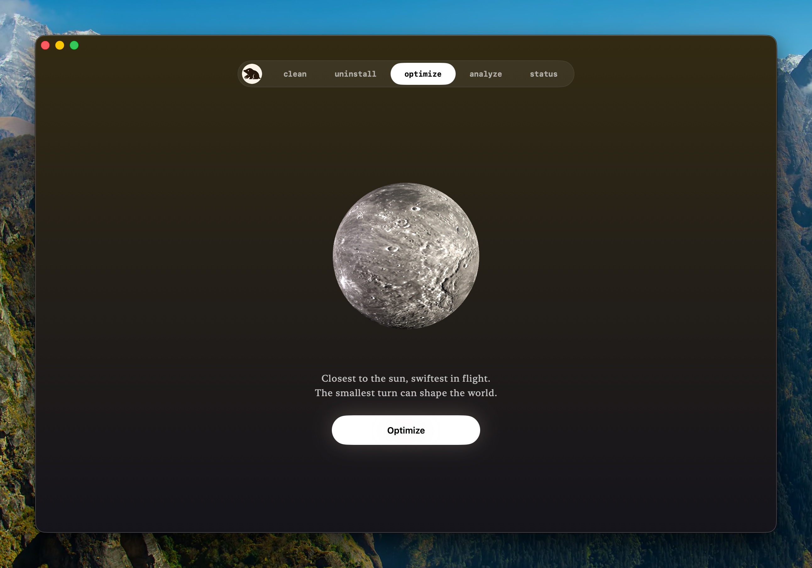 Mercury planet, representing the Optimize tab