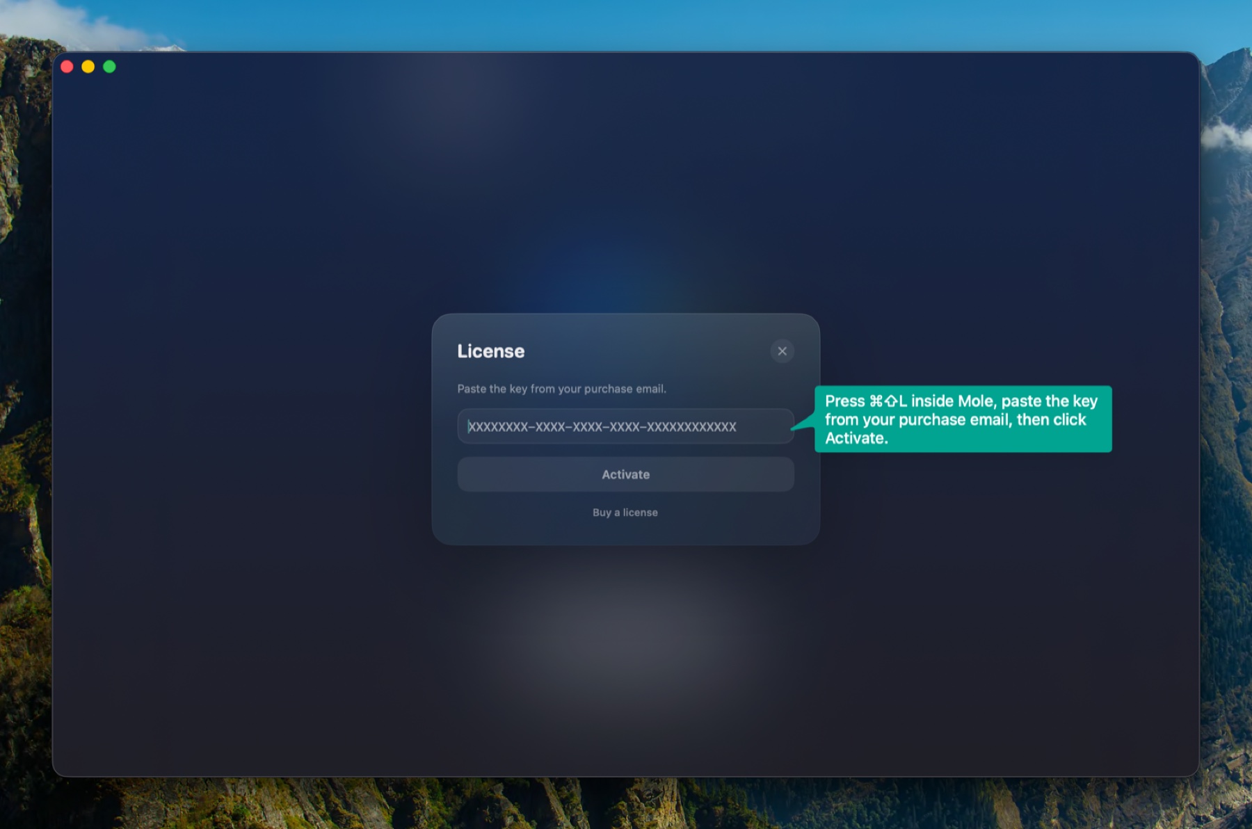 License activation panel inside Nook